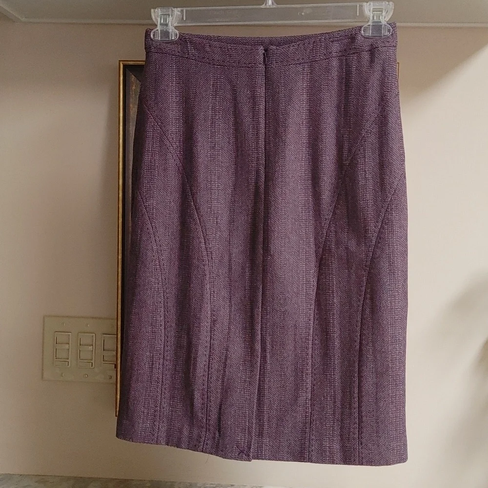 NWOT Coldwater Creek Violet Wool Mix Top-Stitched Tweed Skirt Size 4